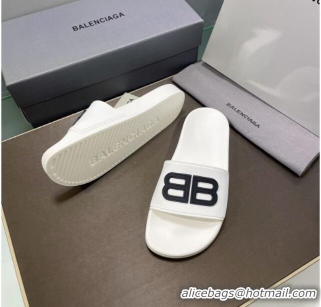 Low Cost Balenciaga TPU BB Flat Slide Sandals White 042120