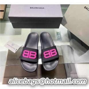 Stylish Balenciaga TPU BB Flat Slide Sandals Black/Pink 042121