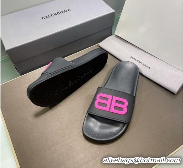 Stylish Balenciaga TPU BB Flat Slide Sandals Black/Pink 042121