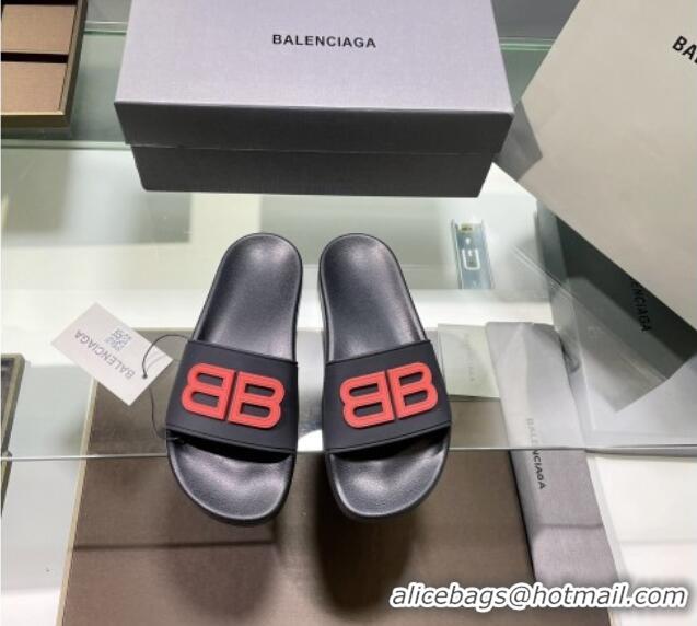 Stylish Balenciaga TPU BB Flat Slide Sandals Black/Pink 042121