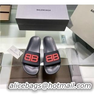 Good Quality Balenciaga TPU BB Flat Slide Sandals Black/Red 042122