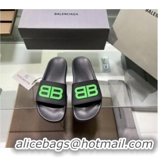 Perfect Balenciaga TPU BB Flat Slide Sandals Black/Green 042123