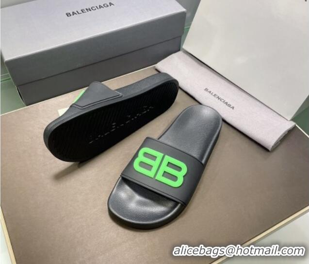 Perfect Balenciaga TPU BB Flat Slide Sandals Black/Green 042123