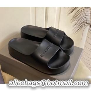 Sumptuous Balenciaga Rubber Chunky Slide Sandal Black 042689