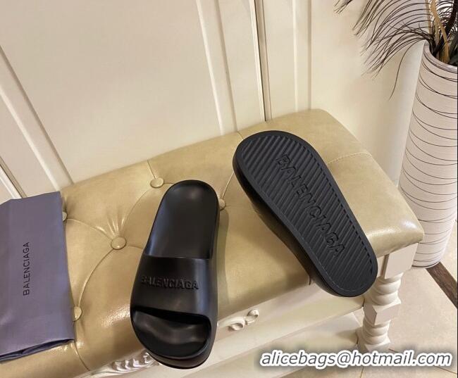 Sumptuous Balenciaga Rubber Chunky Slide Sandal Black 042689