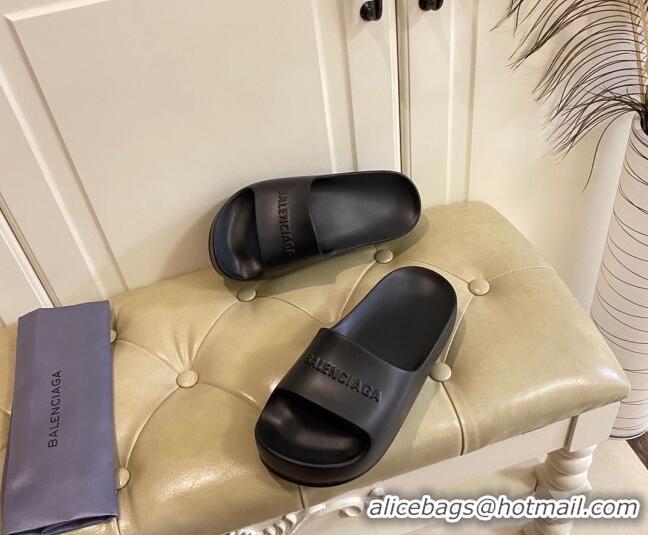 Sumptuous Balenciaga Rubber Chunky Slide Sandal Black 042689