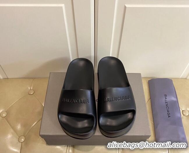 Sumptuous Balenciaga Rubber Chunky Slide Sandal Black 042689