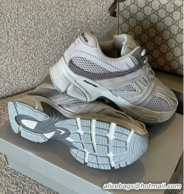 Stylish Balenciaga Phantom Trainers Sneakers in Grey Monocolor Fabric and Mesh 042694