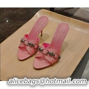 Charming Balenciaga Le Cagole Calfskin 8cm Heel Slide Sandals Pink 051901