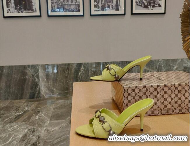 Good Quality Balenciaga Le Cagole Calfskin 8cm Heel Slide Sandals Kiwi Green 051902