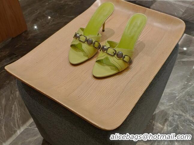 Good Quality Balenciaga Le Cagole Calfskin 8cm Heel Slide Sandals Kiwi Green 051902