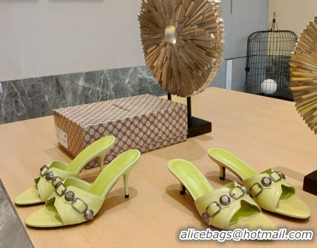 Good Quality Balenciaga Le Cagole Calfskin 8cm Heel Slide Sandals Kiwi Green 051902