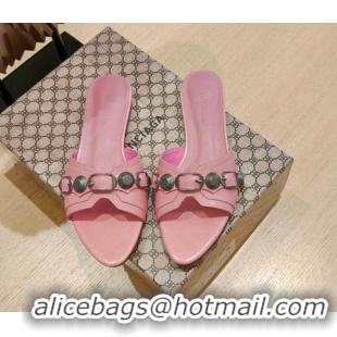 Original Cheap Balenciaga Le Cagole Calfskin Flat Slide Sandals Pink 051911