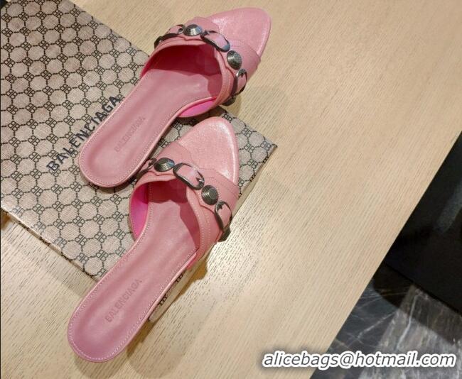 Original Cheap Balenciaga Le Cagole Calfskin Flat Slide Sandals Pink 051911