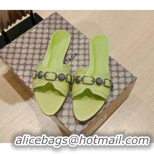 Pretty Style Balenciaga Le Cagole Calfskin Flat Slide Sandals Kiwi Green 051912