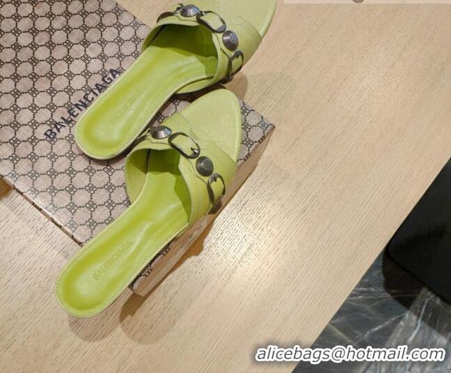 Pretty Style Balenciaga Le Cagole Calfskin Flat Slide Sandals Kiwi Green 051912