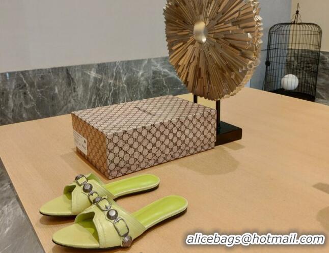 Pretty Style Balenciaga Le Cagole Calfskin Flat Slide Sandals Kiwi Green 051912