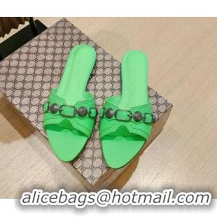 Top Design Balenciaga Le Cagole Calfskin Flat Slide Sandals Neon Green 051913