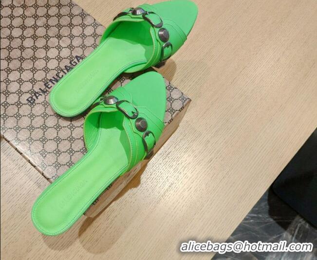 Top Design Balenciaga Le Cagole Calfskin Flat Slide Sandals Neon Green 051913