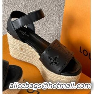 Good Looking Louis Vuitton Starboard Wedge Sandal with 10cm Heel Black 0518058