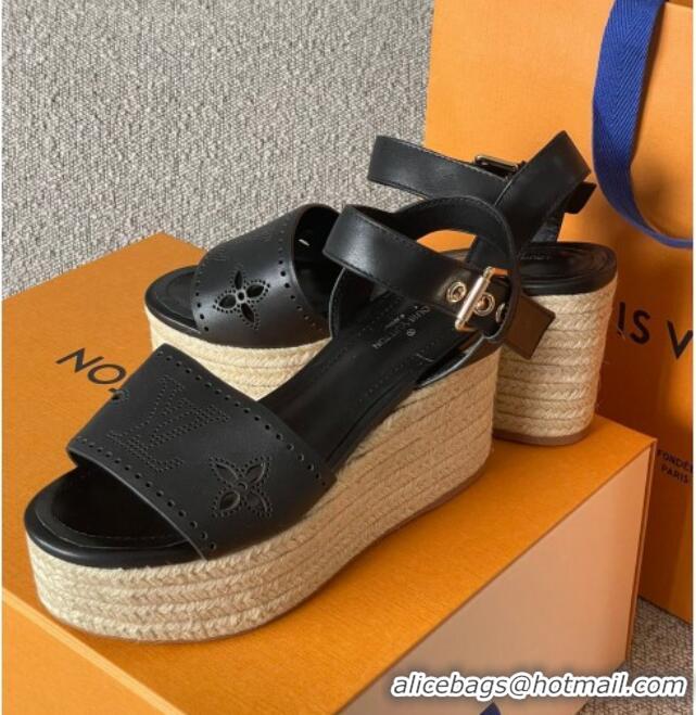 Good Looking Louis Vuitton Starboard Wedge Sandal with 10cm Heel Black 0518058