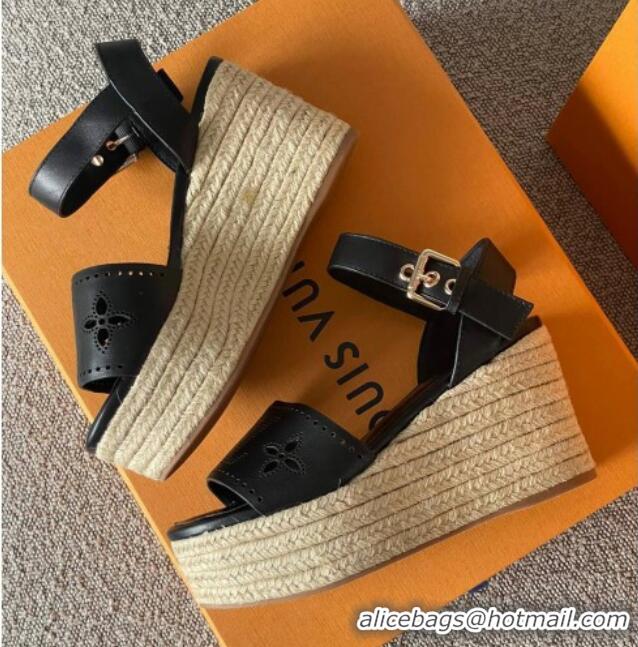 Good Looking Louis Vuitton Starboard Wedge Sandal with 10cm Heel Black 0518058