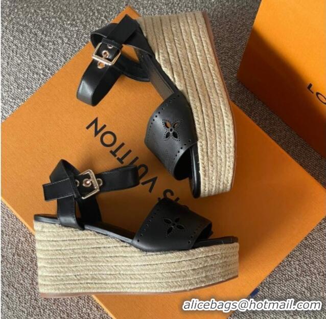 Good Looking Louis Vuitton Starboard Wedge Sandal with 10cm Heel Black 0518058