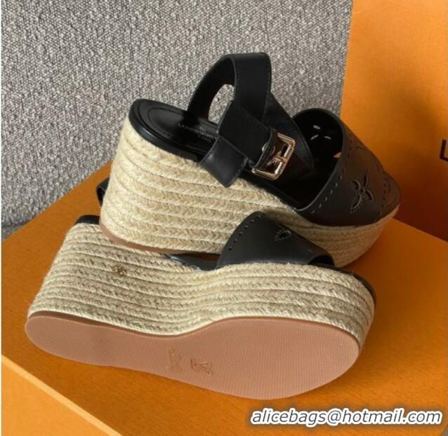 Good Looking Louis Vuitton Starboard Wedge Sandal with 10cm Heel Black 0518058