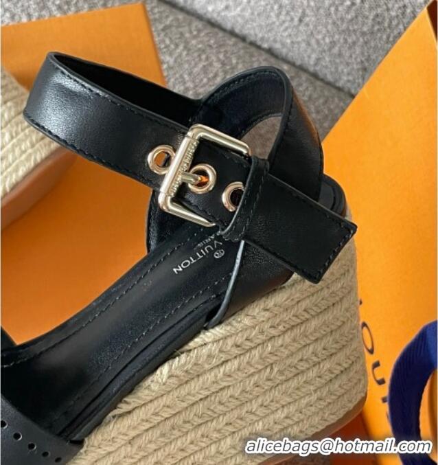 Good Looking Louis Vuitton Starboard Wedge Sandal with 10cm Heel Black 0518058