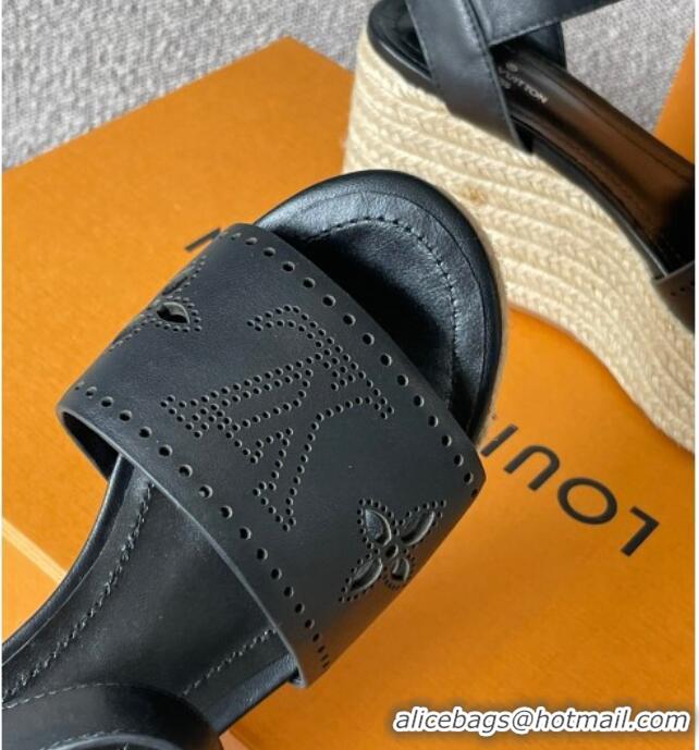 Good Looking Louis Vuitton Starboard Wedge Sandal with 10cm Heel Black 0518058