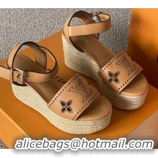 Good Quality Louis Vuitton Starboard Wedge Sandal with 10cm Heel Brown 0518059