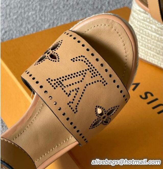 Good Quality Louis Vuitton Starboard Wedge Sandal with 10cm Heel Brown 0518059