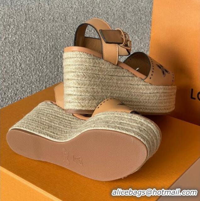 Good Quality Louis Vuitton Starboard Wedge Sandal with 10cm Heel Brown 0518059