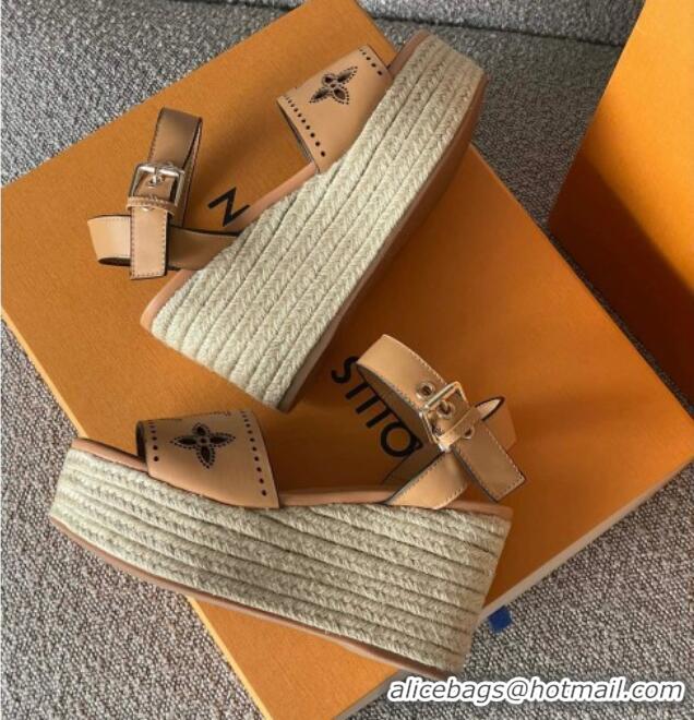 Good Quality Louis Vuitton Starboard Wedge Sandal with 10cm Heel Brown 0518059