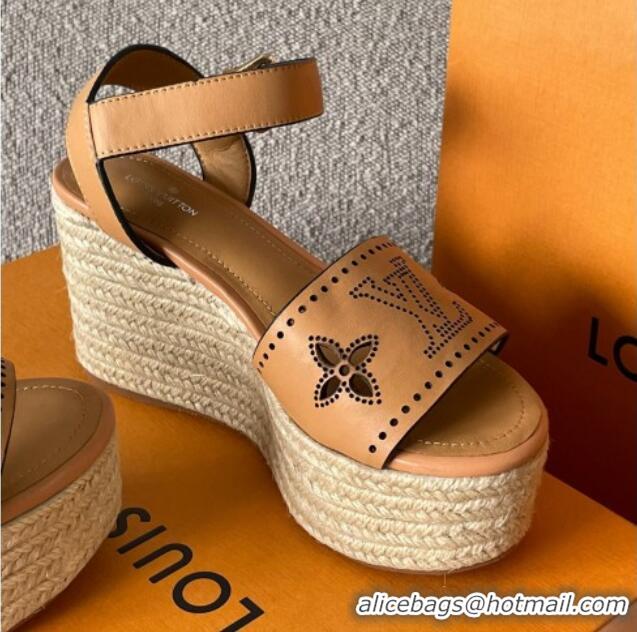 Good Quality Louis Vuitton Starboard Wedge Sandal with 10cm Heel Brown 0518059