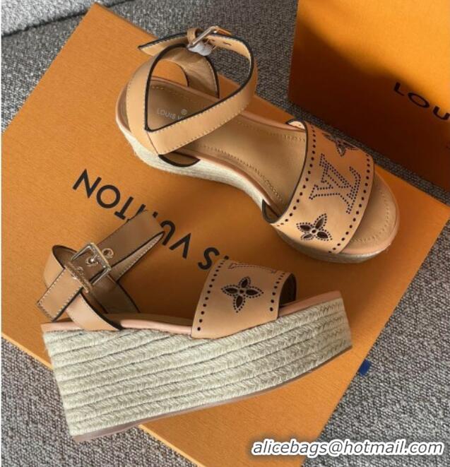 Good Quality Louis Vuitton Starboard Wedge Sandal with 10cm Heel Brown 0518059