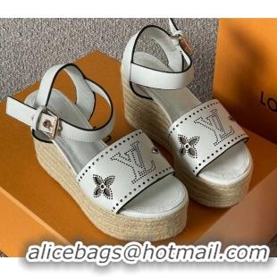 Classic Hot Louis Vuitton Starboard Wedge Sandal with 10cm Heel White 0518060