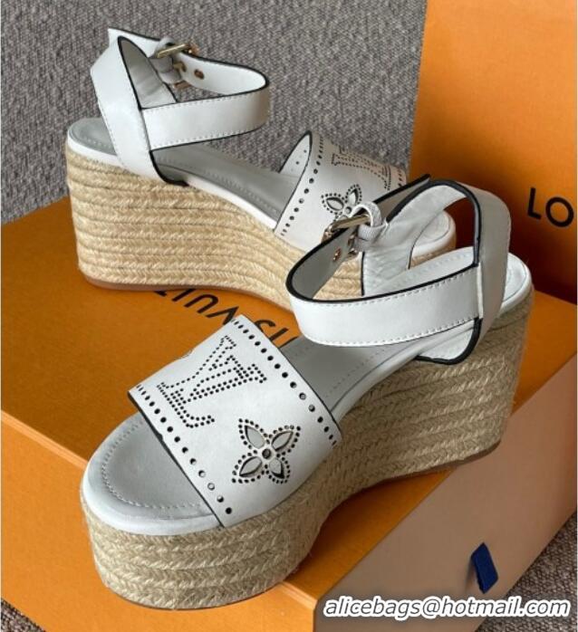 Classic Hot Louis Vuitton Starboard Wedge Sandal with 10cm Heel White 0518060