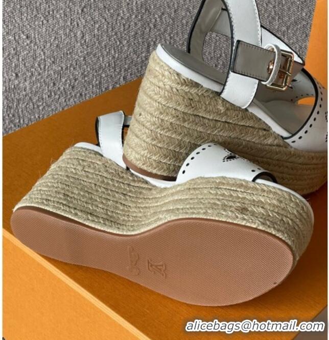 Classic Hot Louis Vuitton Starboard Wedge Sandal with 10cm Heel White 0518060