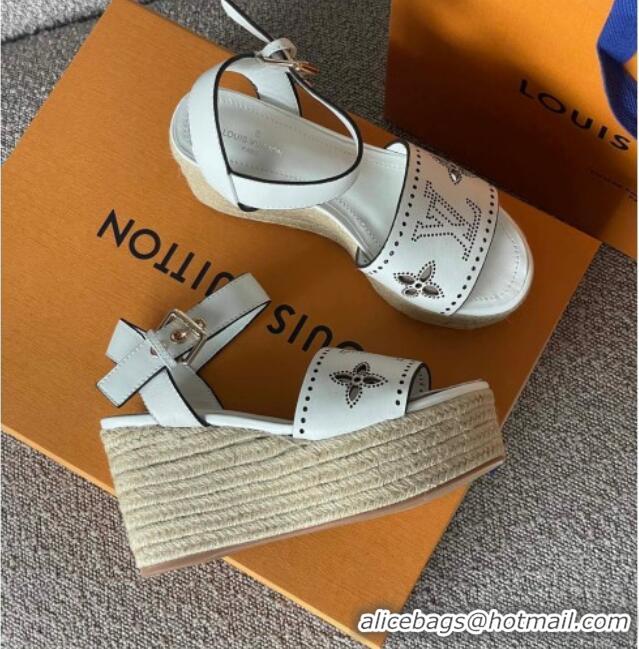 Classic Hot Louis Vuitton Starboard Wedge Sandal with 10cm Heel White 0518060