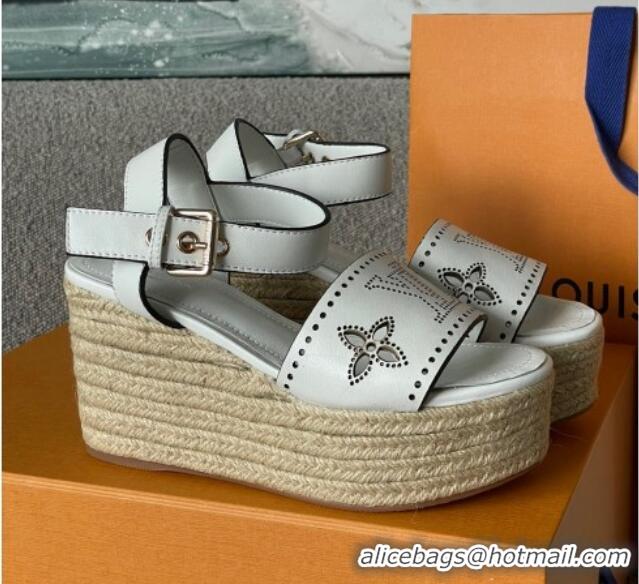 Classic Hot Louis Vuitton Starboard Wedge Sandal with 10cm Heel White 0518060