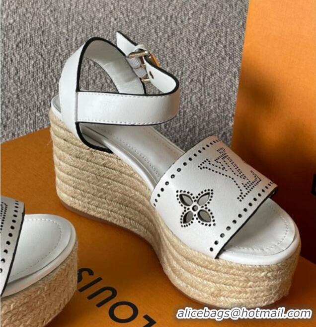 Classic Hot Louis Vuitton Starboard Wedge Sandal with 10cm Heel White 0518060