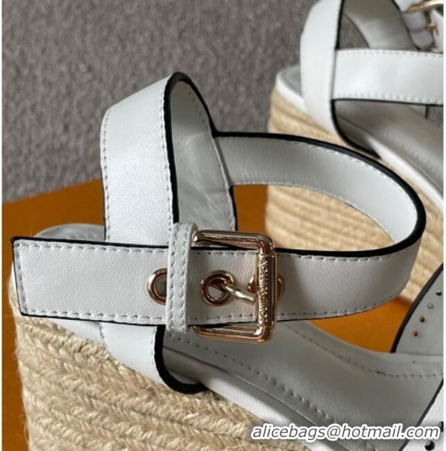 Classic Hot Louis Vuitton Starboard Wedge Sandal with 10cm Heel White 0518060