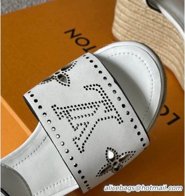 Classic Hot Louis Vuitton Starboard Wedge Sandal with 10cm Heel White 0518060