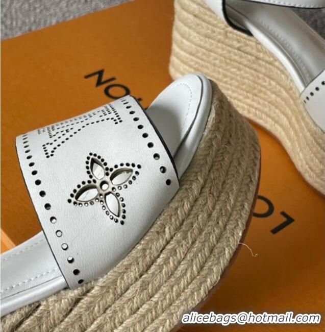 Classic Hot Louis Vuitton Starboard Wedge Sandal with 10cm Heel White 0518060