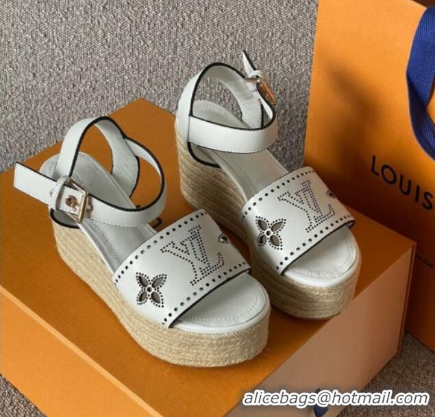 Classic Hot Louis Vuitton Starboard Wedge Sandal with 10cm Heel White 0518060