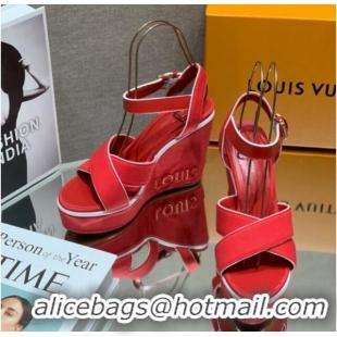 Stylish Louis Vuitton Canvas Wedge Sandal with 12cm Heel Red 0517062