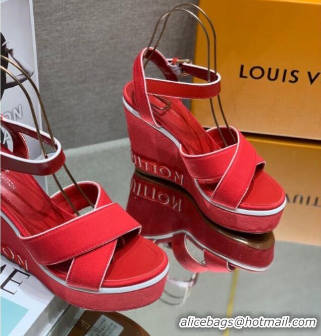 Stylish Louis Vuitton Canvas Wedge Sandal with 12cm Heel Red 0517062