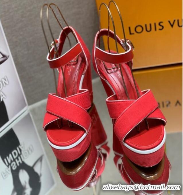 Stylish Louis Vuitton Canvas Wedge Sandal with 12cm Heel Red 0517062