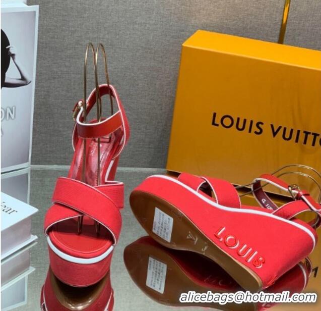 Stylish Louis Vuitton Canvas Wedge Sandal with 12cm Heel Red 0517062